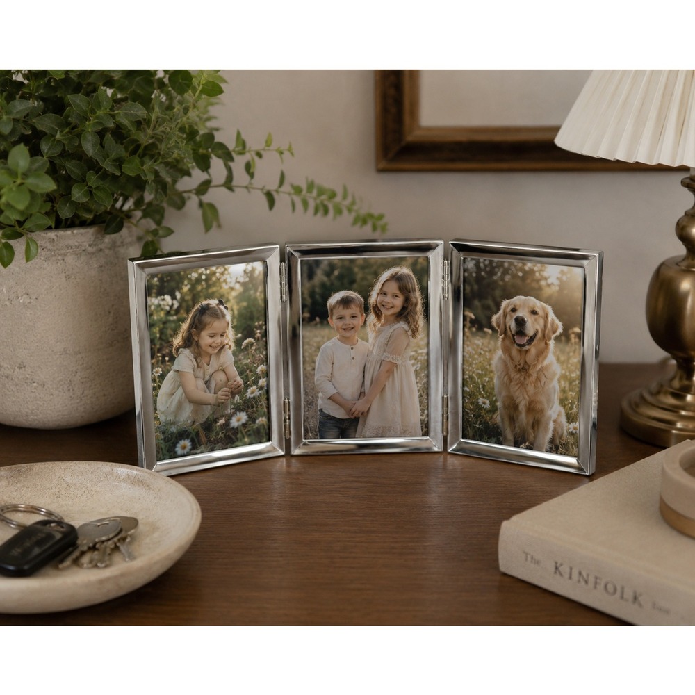 Lane Furniture Triple Folding Picture Frame Silver 4x6 Triptych Metal